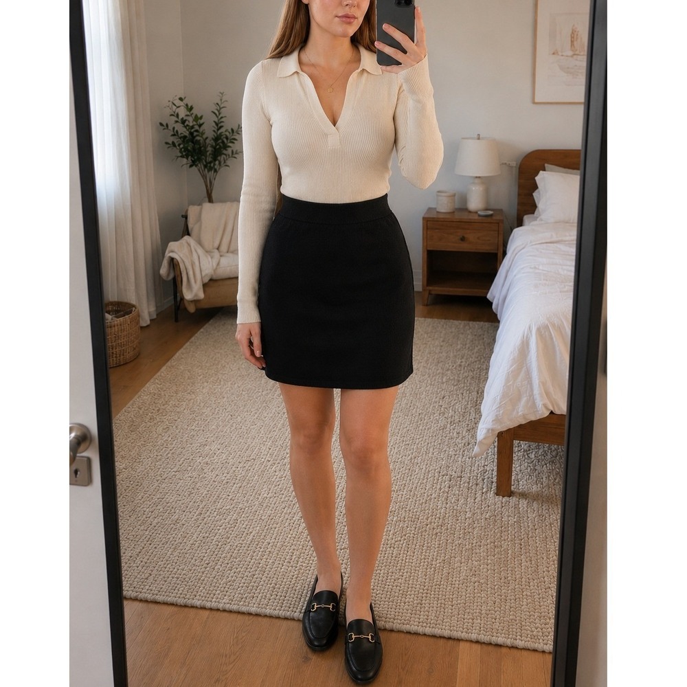 St. John Womens Santana Knit Wool Skirt 14 Black Quiet Luxury Preppy Old Moeny